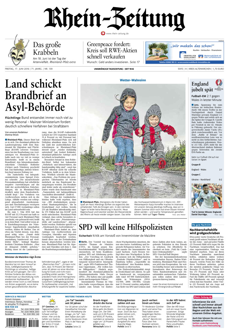 Rhein-Zeitung Kreis Altenkirchen vom Freitag, 17.06.2016
