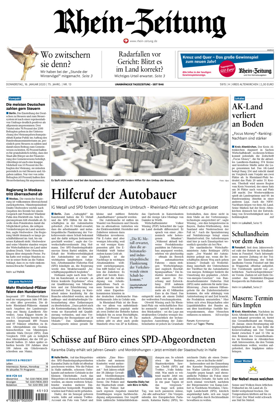 Rhein-Zeitung Kreis Altenkirchen vom Donnerstag, 16.01.2020