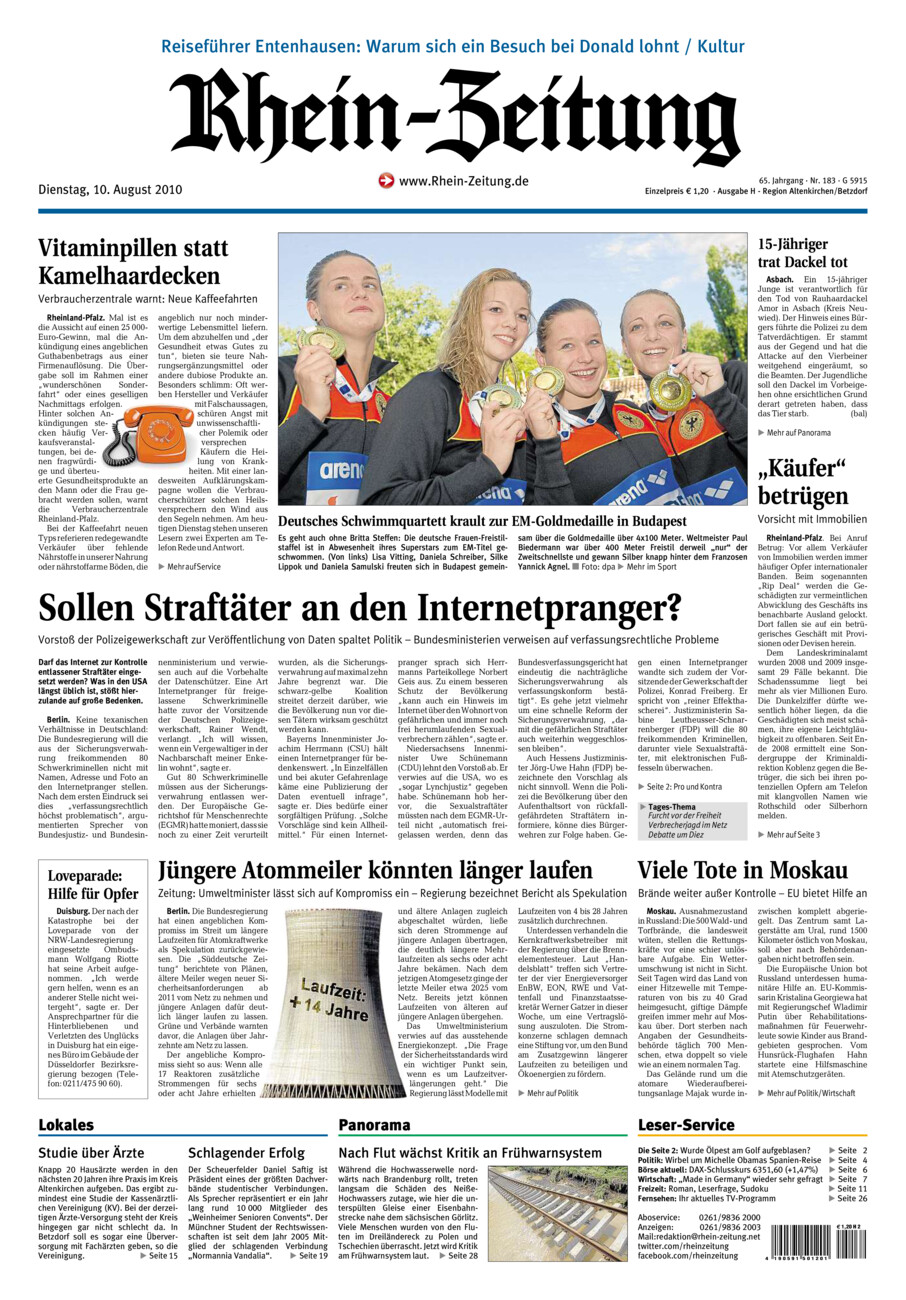 Rhein-Zeitung Kreis Altenkirchen vom Dienstag, 10.08.2010