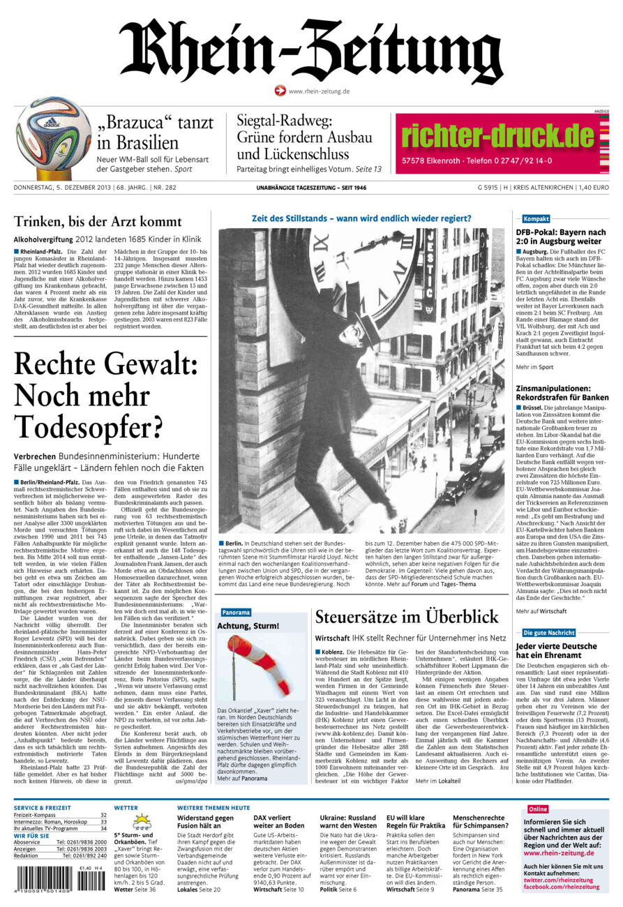 Rhein-Zeitung Kreis Altenkirchen vom Donnerstag, 05.12.2013