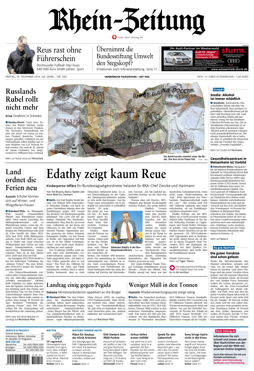 Rhein-Zeitung Kreis Altenkirchen vom Freitag, 19.12.2014