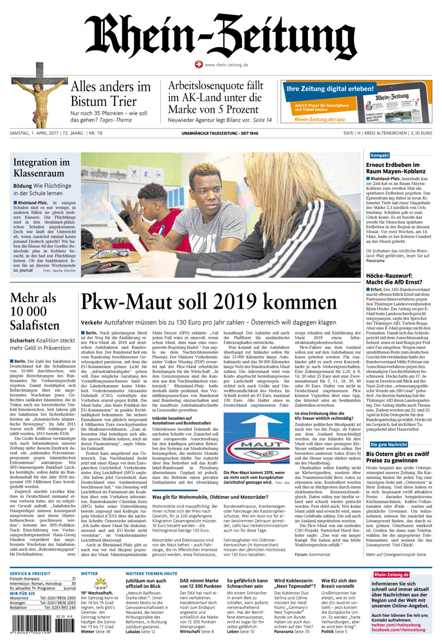 Rhein-Zeitung Kreis Altenkirchen vom Samstag, 01.04.2017