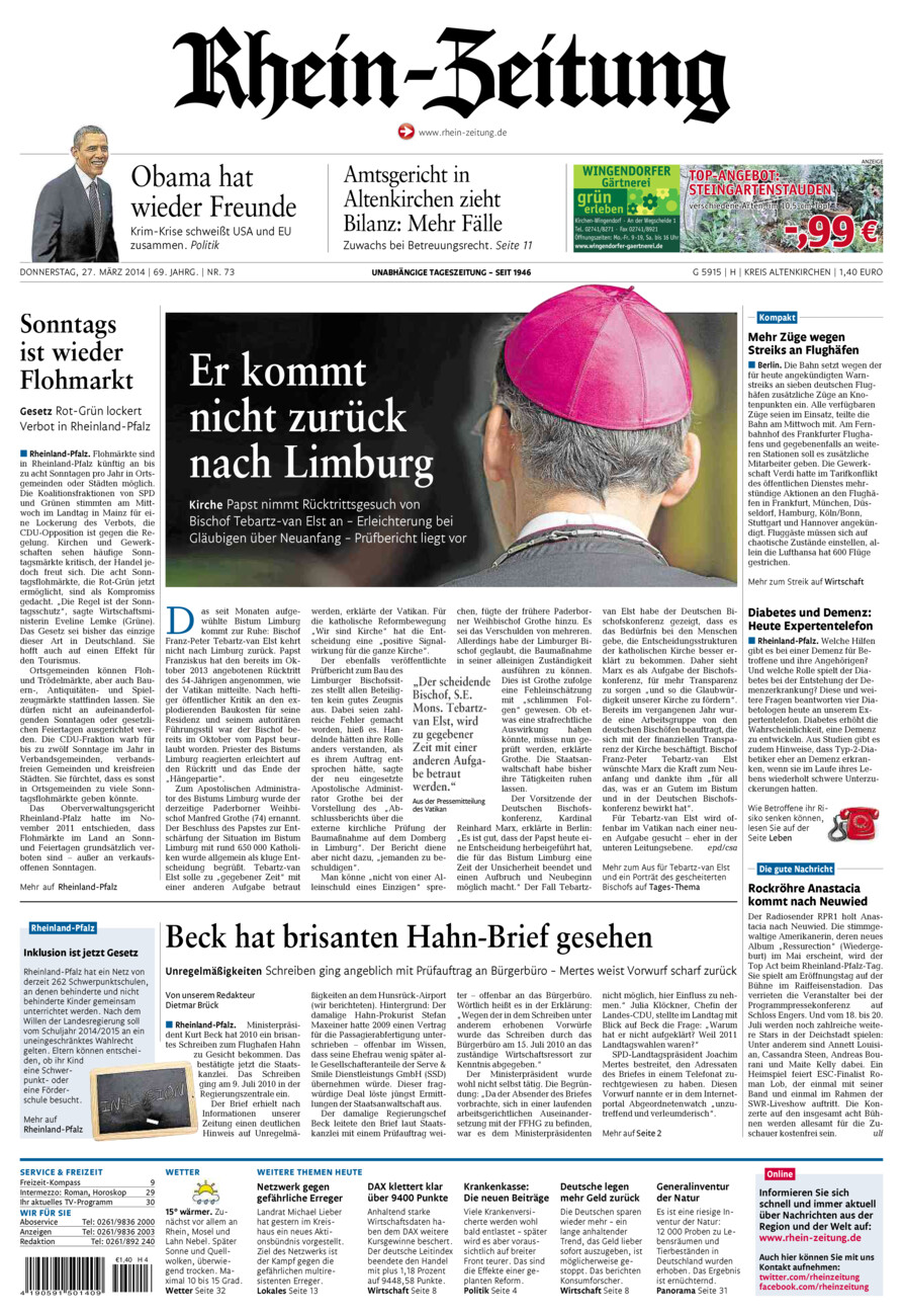 Rhein-Zeitung Kreis Altenkirchen vom Donnerstag, 27.03.2014