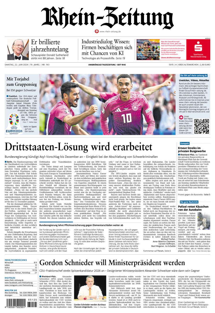 Rhein-Zeitung Kreis Altenkirchen vom Samstag, 22.06.2024