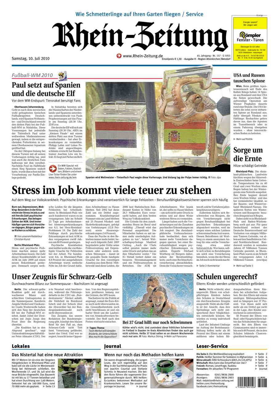 Rhein-Zeitung Kreis Altenkirchen vom Samstag, 10.07.2010