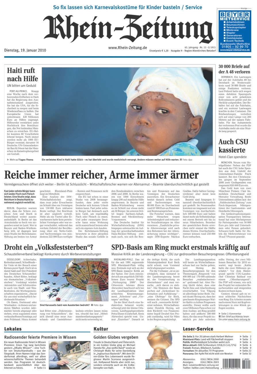 Rhein-Zeitung Kreis Altenkirchen vom Dienstag, 19.01.2010