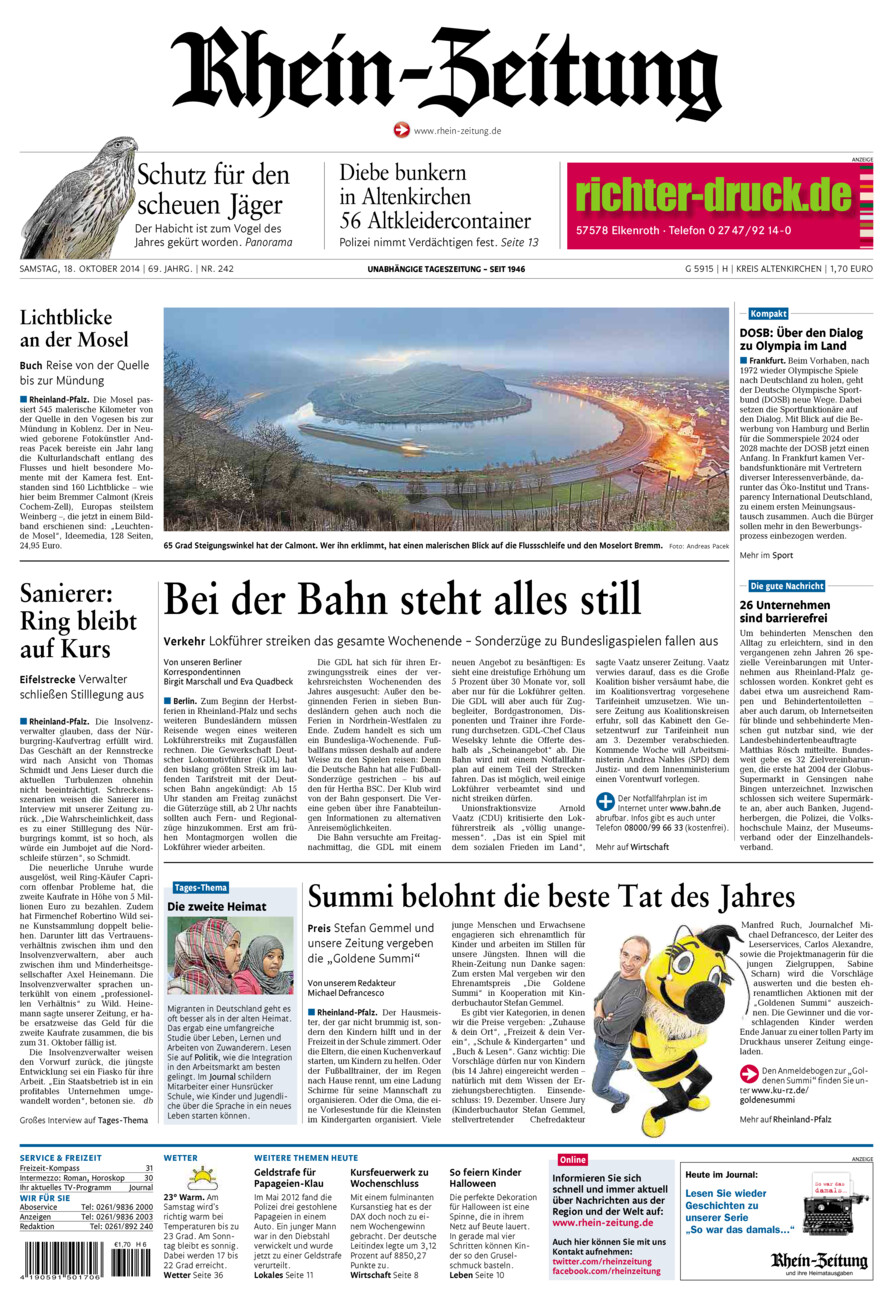 Rhein-Zeitung Kreis Altenkirchen vom Samstag, 18.10.2014