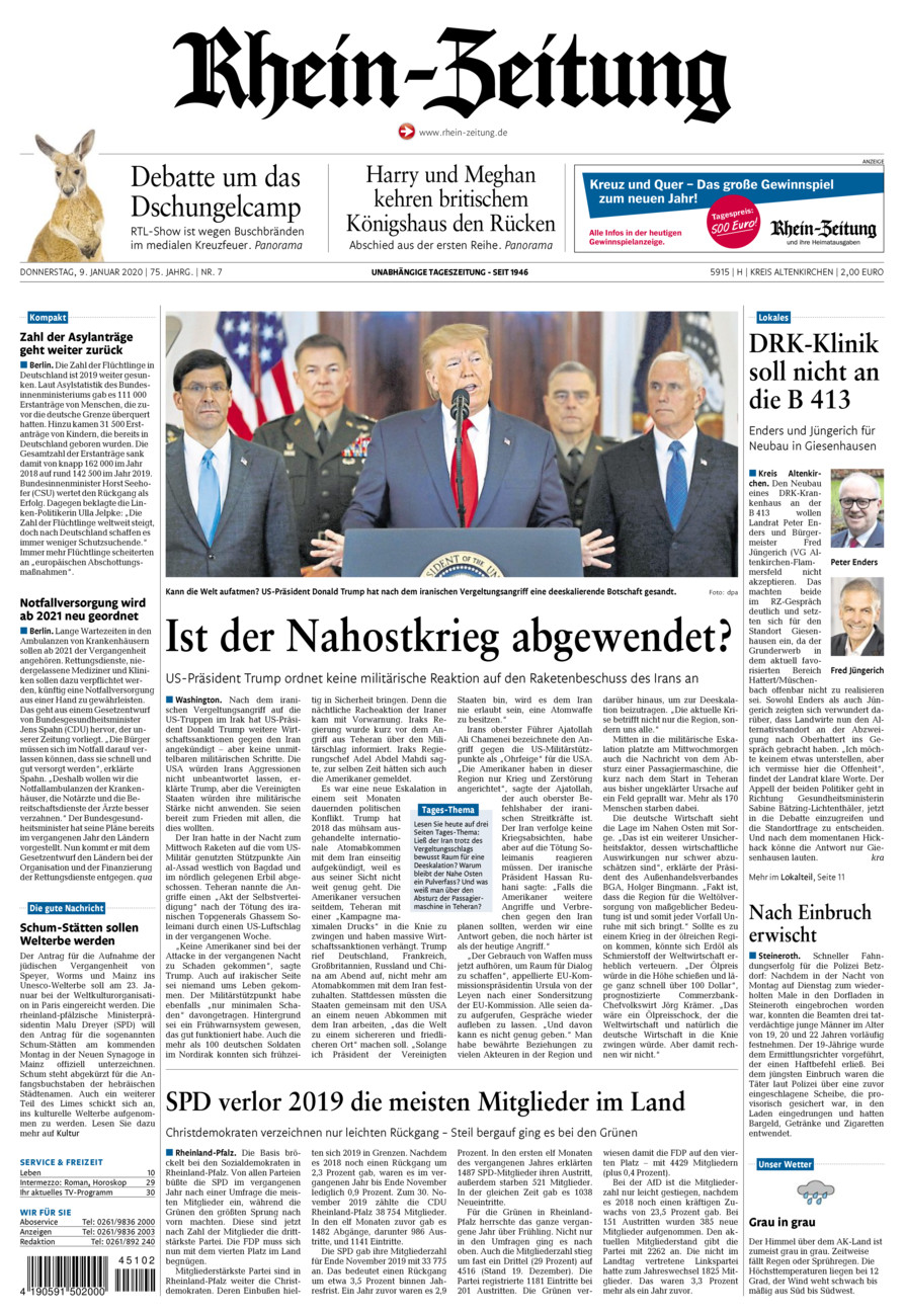 Rhein-Zeitung Kreis Altenkirchen vom Donnerstag, 09.01.2020
