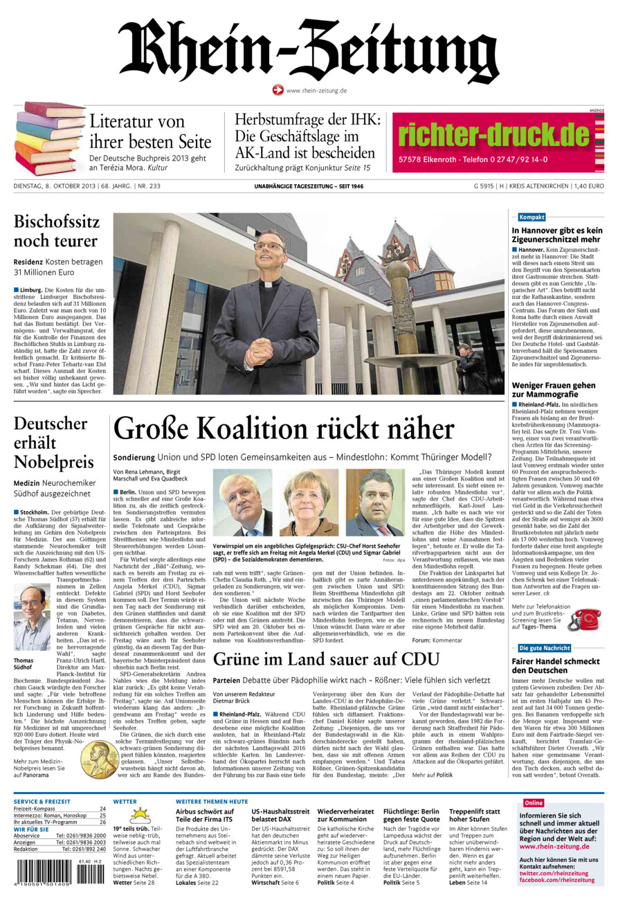 Rhein-Zeitung Kreis Altenkirchen vom Dienstag, 08.10.2013