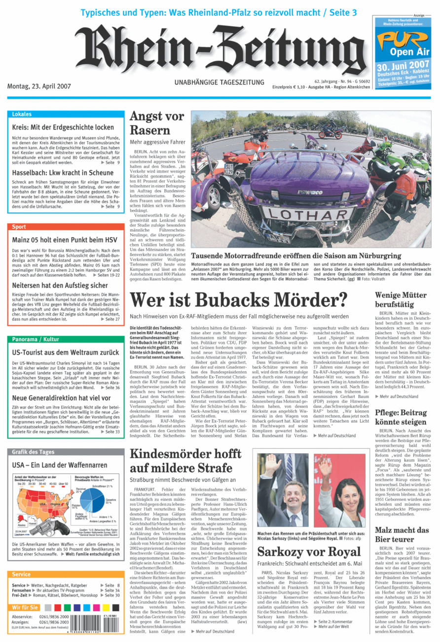 Rhein-Zeitung Kreis Altenkirchen vom Montag, 23.04.2007