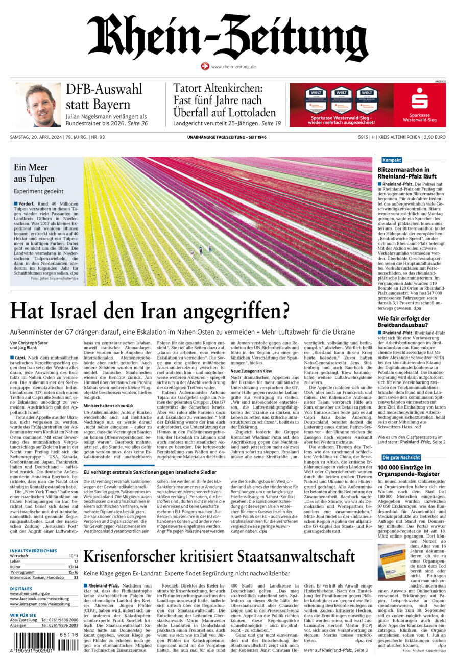 Rhein-Zeitung Kreis Altenkirchen vom Samstag, 20.04.2024