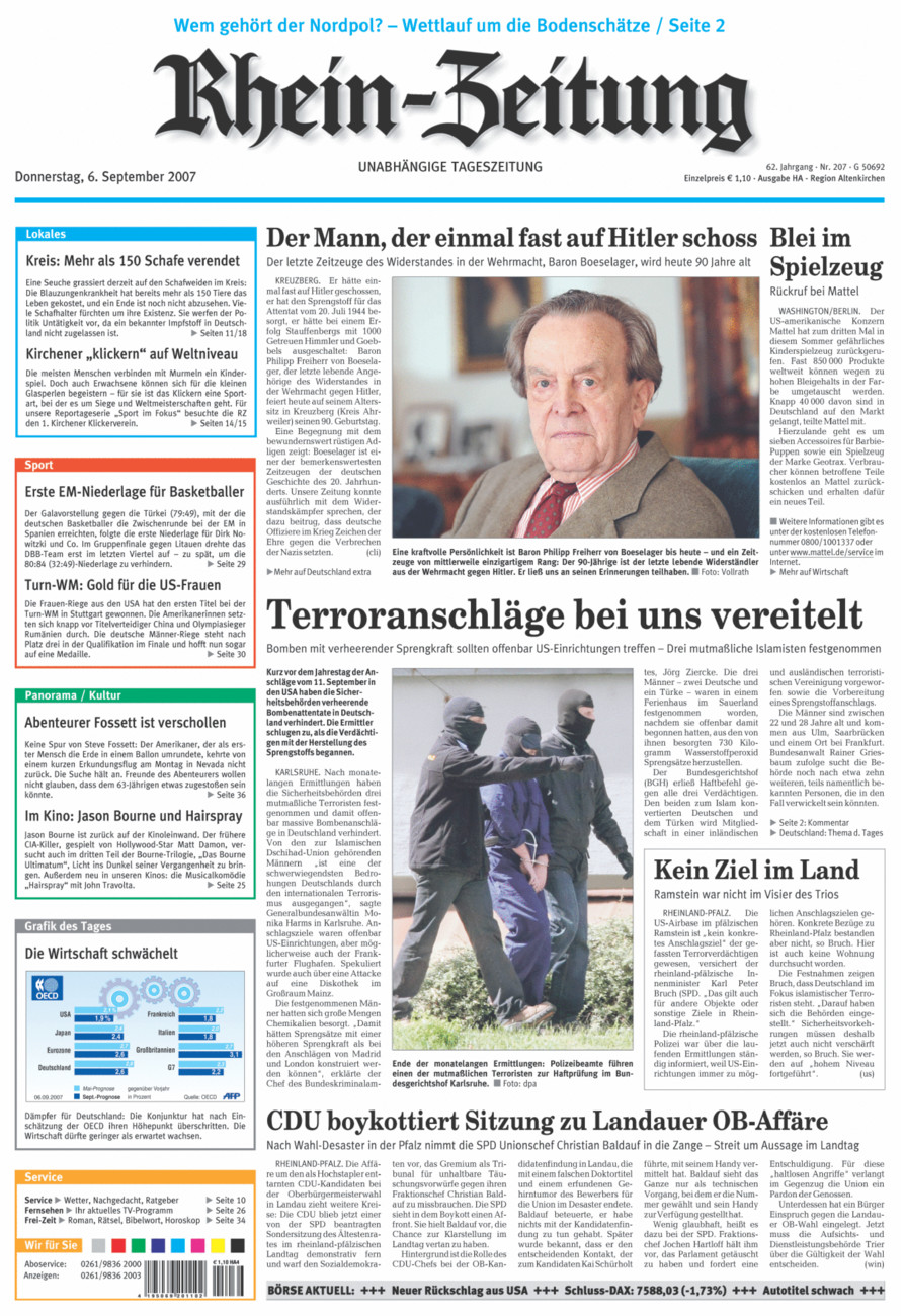Rhein-Zeitung Kreis Altenkirchen vom Donnerstag, 06.09.2007