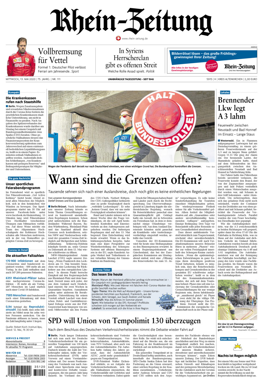 Rhein-Zeitung Kreis Altenkirchen vom Mittwoch, 13.05.2020