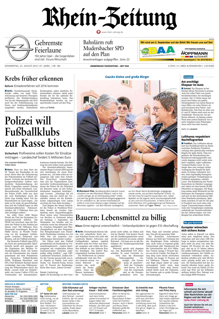 Rhein-Zeitung Kreis Altenkirchen vom Donnerstag, 23.08.2012