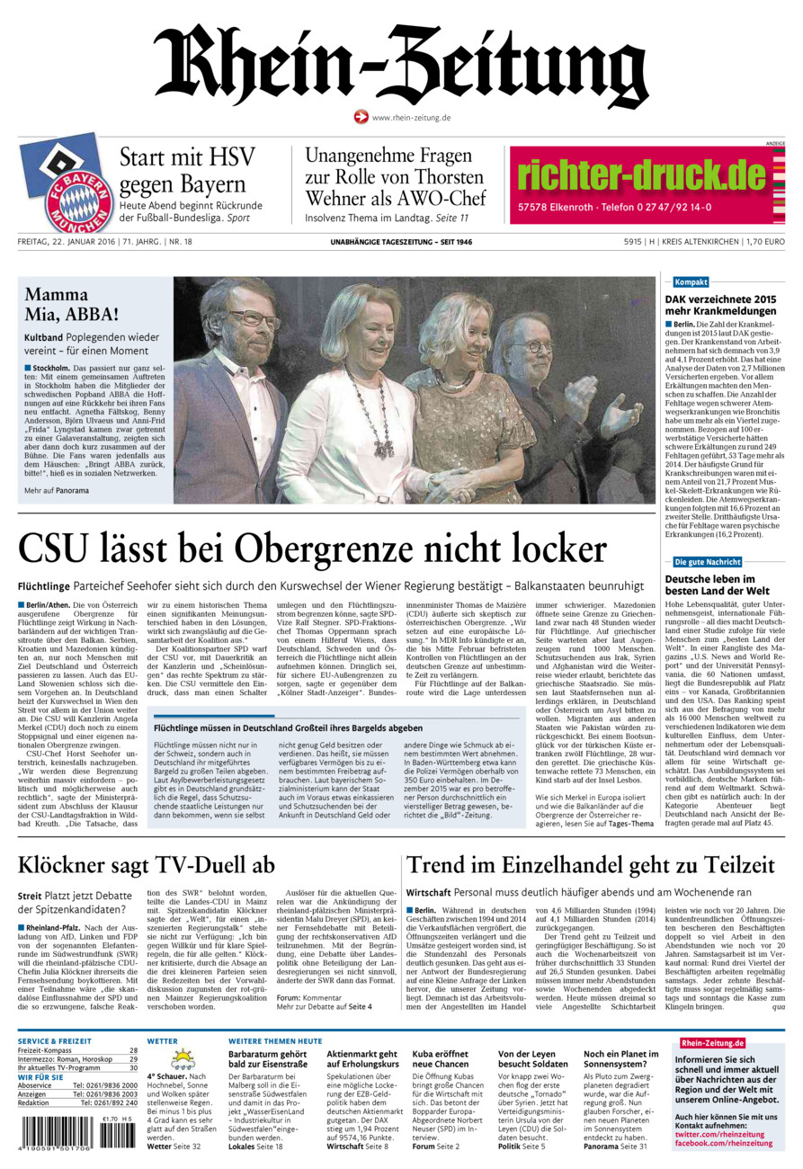 Rhein-Zeitung Kreis Altenkirchen vom Freitag, 22.01.2016