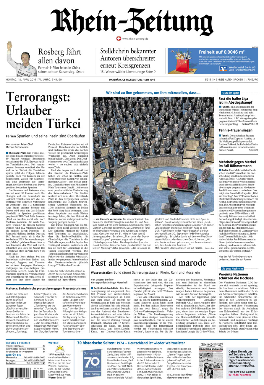 Rhein-Zeitung Kreis Altenkirchen vom Montag, 18.04.2016