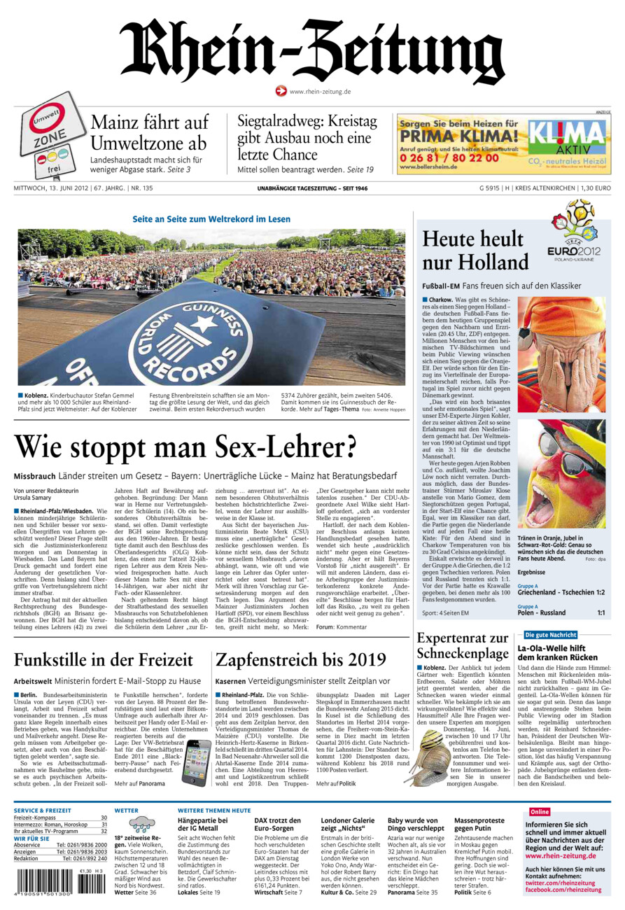 Rhein-Zeitung Kreis Altenkirchen vom Mittwoch, 13.06.2012