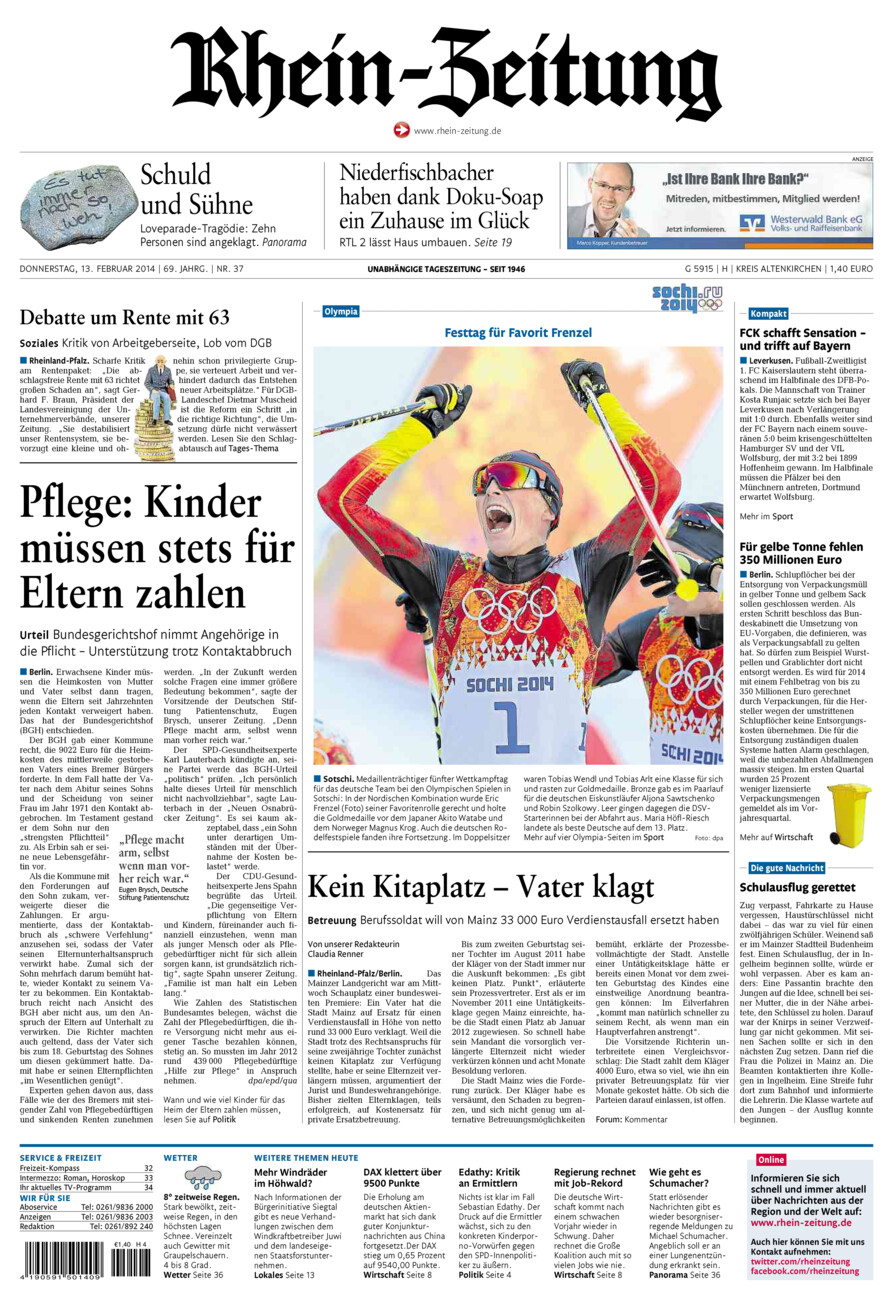 Rhein-Zeitung Kreis Altenkirchen vom Donnerstag, 13.02.2014