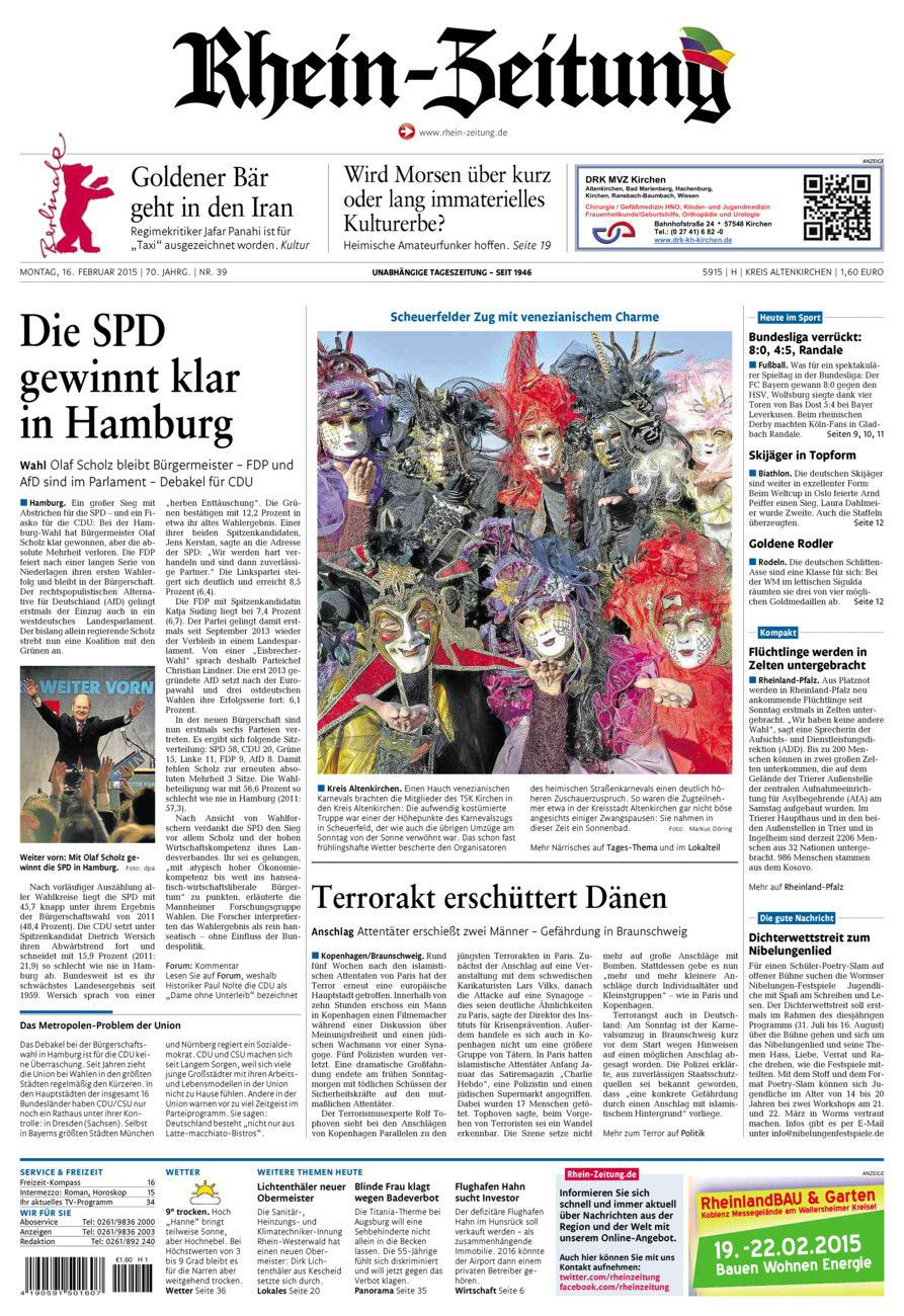 Rhein-Zeitung Kreis Altenkirchen vom Montag, 16.02.2015