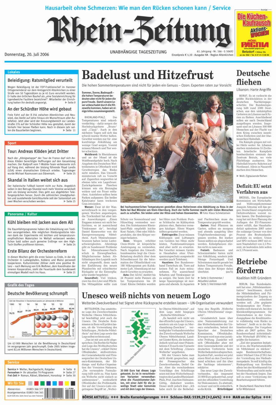 Rhein-Zeitung Kreis Altenkirchen vom Donnerstag, 20.07.2006