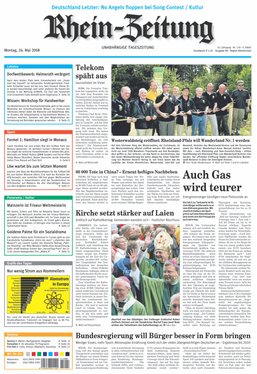 Rhein-Zeitung Kreis Altenkirchen vom Montag, 26.05.2008