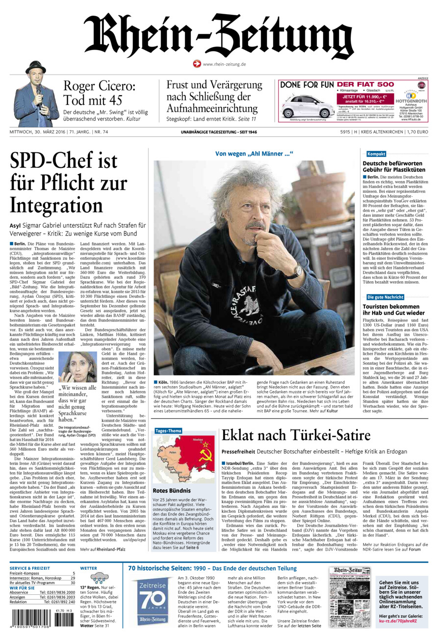 Rhein-Zeitung Kreis Altenkirchen vom Mittwoch, 30.03.2016