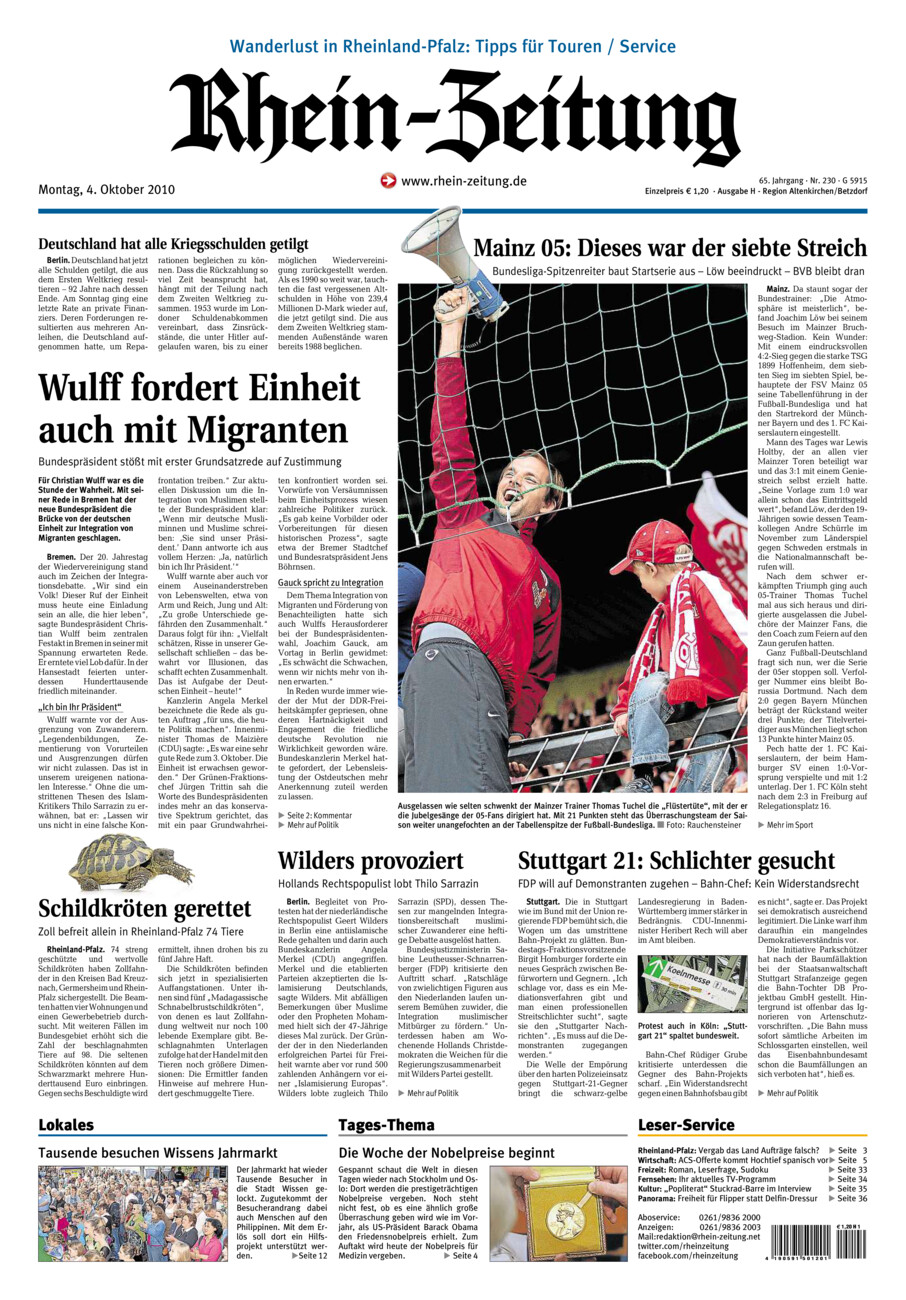 Rhein-Zeitung Kreis Altenkirchen vom Montag, 04.10.2010