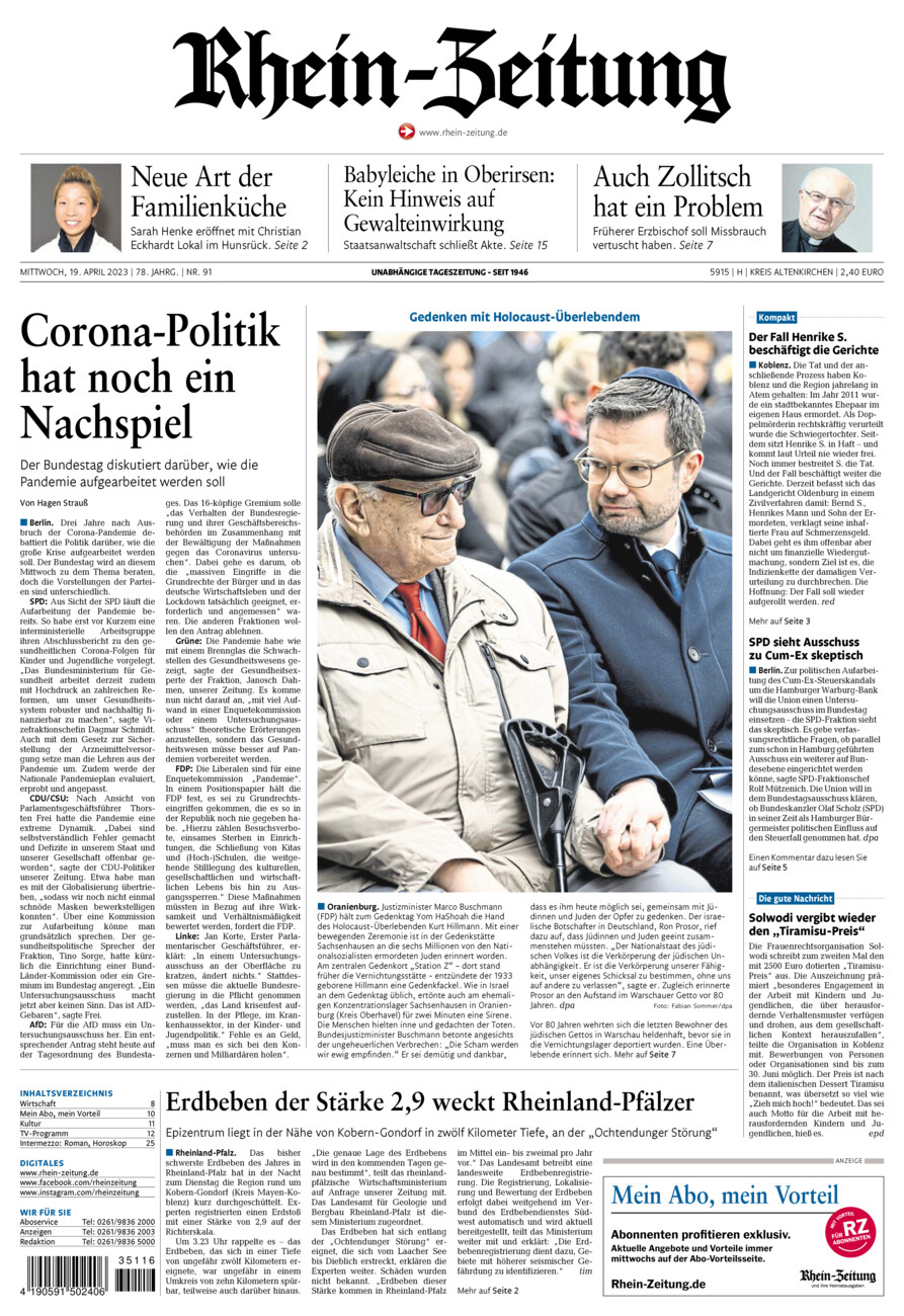 Rhein-Zeitung Kreis Altenkirchen vom Mittwoch, 19.04.2023