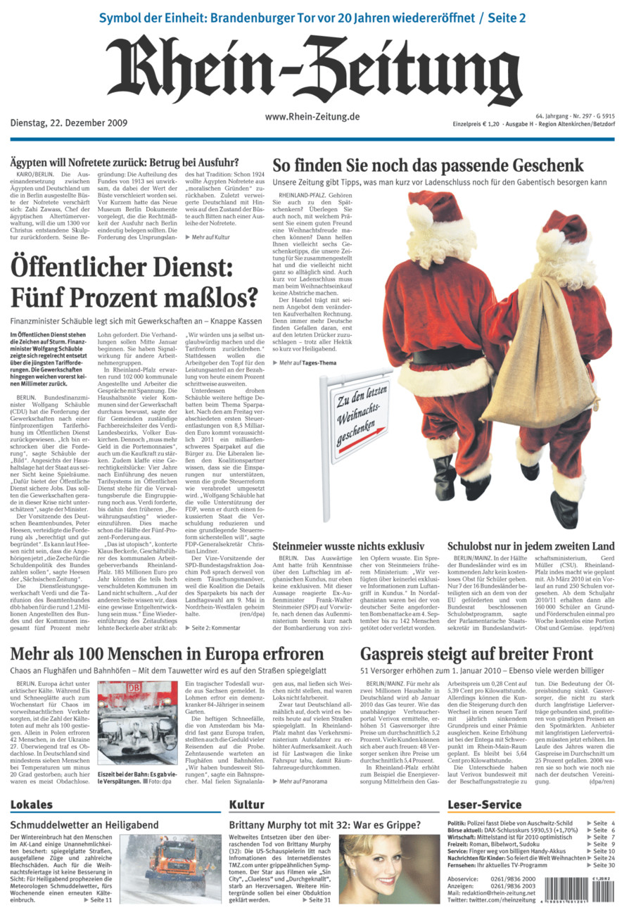 Rhein-Zeitung Kreis Altenkirchen vom Dienstag, 22.12.2009