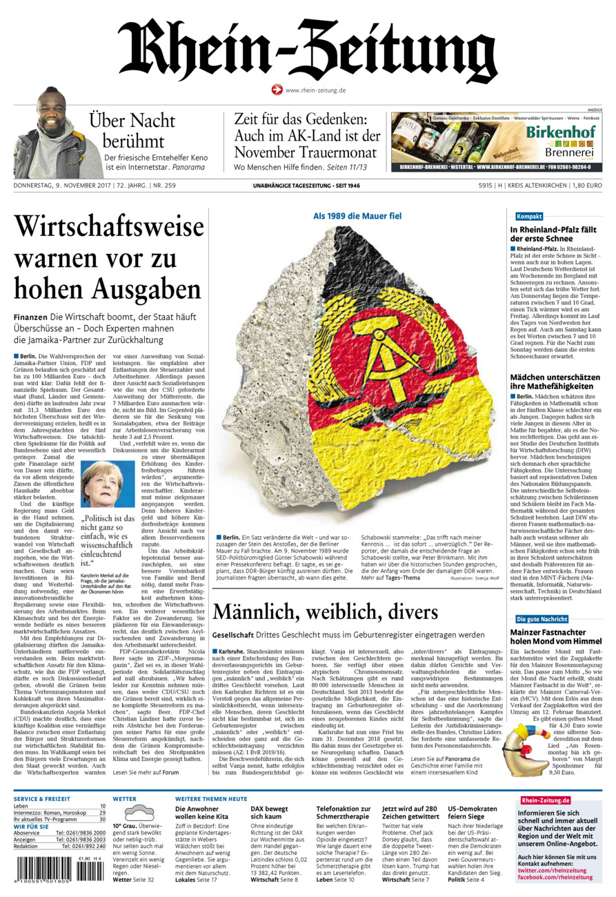 Rhein-Zeitung Kreis Altenkirchen vom Donnerstag, 09.11.2017