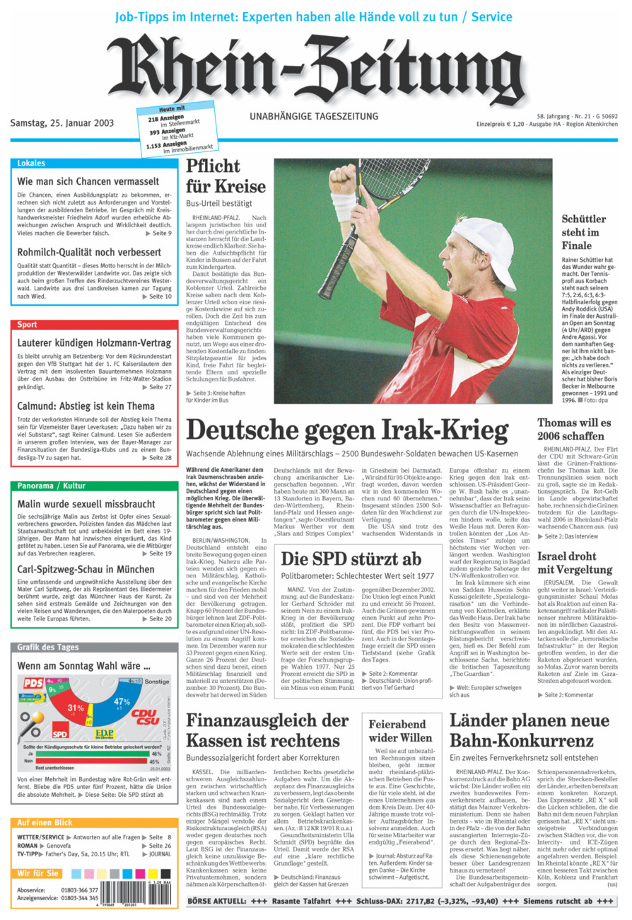 Rhein-Zeitung Kreis Altenkirchen vom Samstag, 25.01.2003