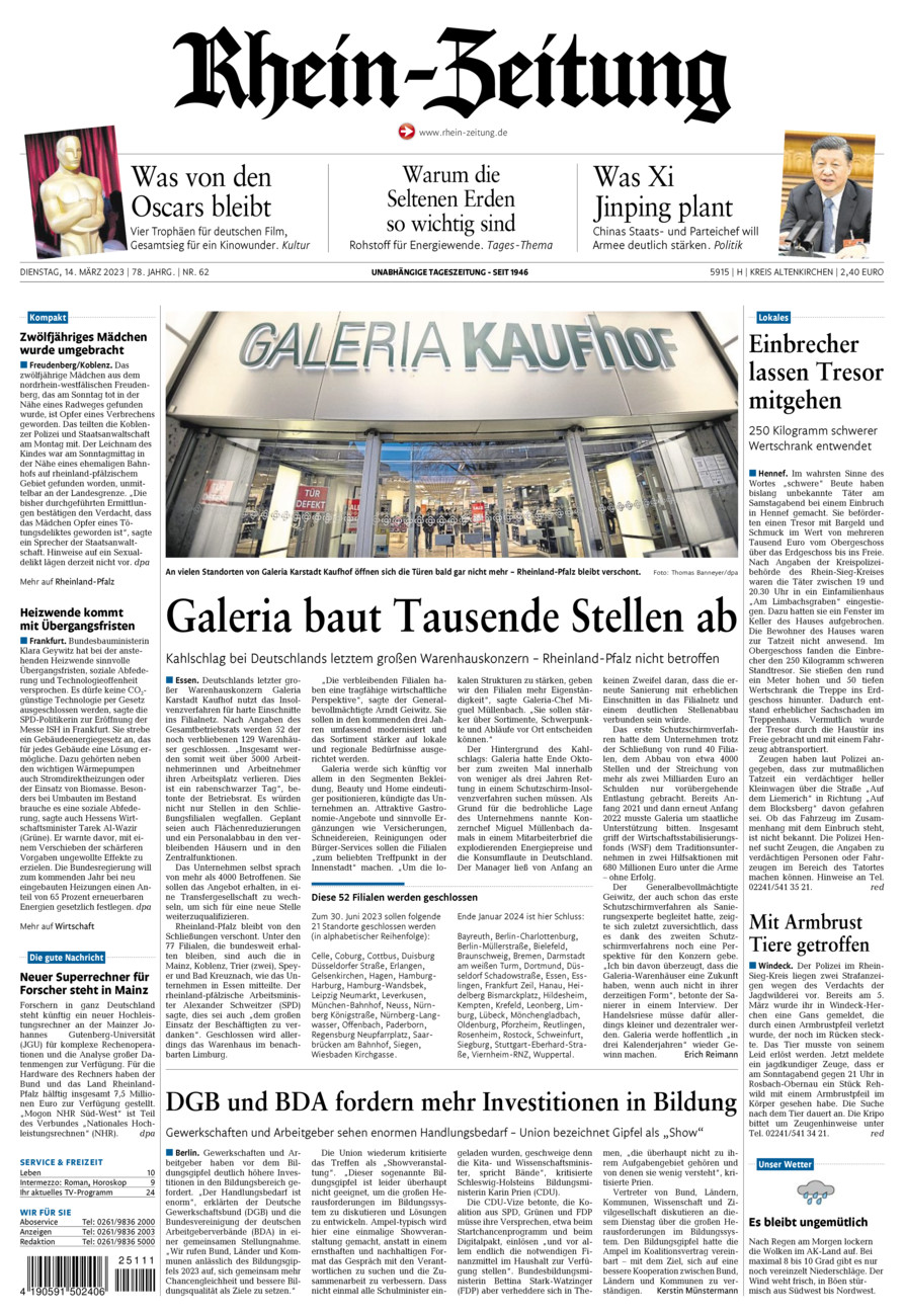Rhein-Zeitung Kreis Altenkirchen vom Dienstag, 14.03.2023
