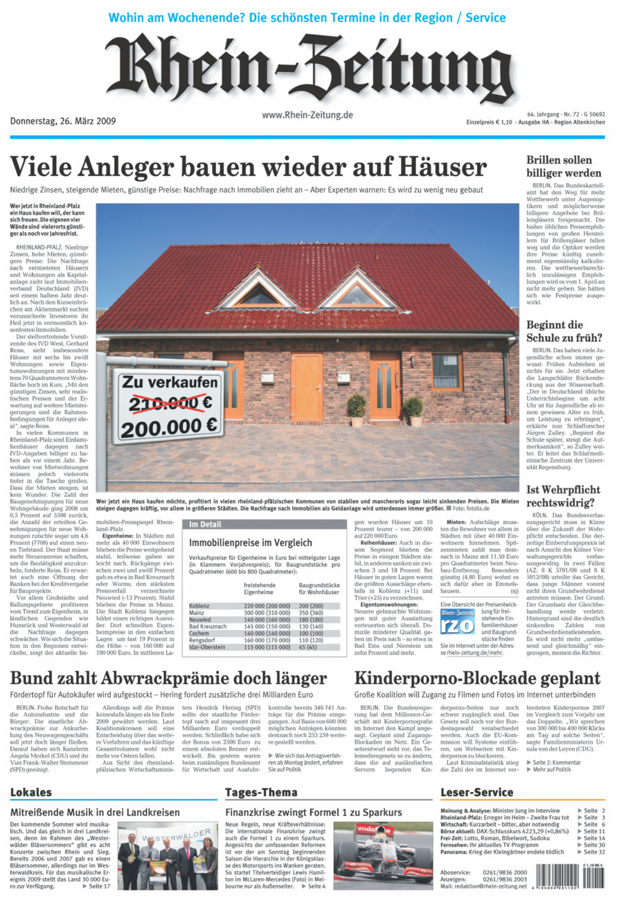 Rhein-Zeitung Kreis Altenkirchen vom Donnerstag, 26.03.2009