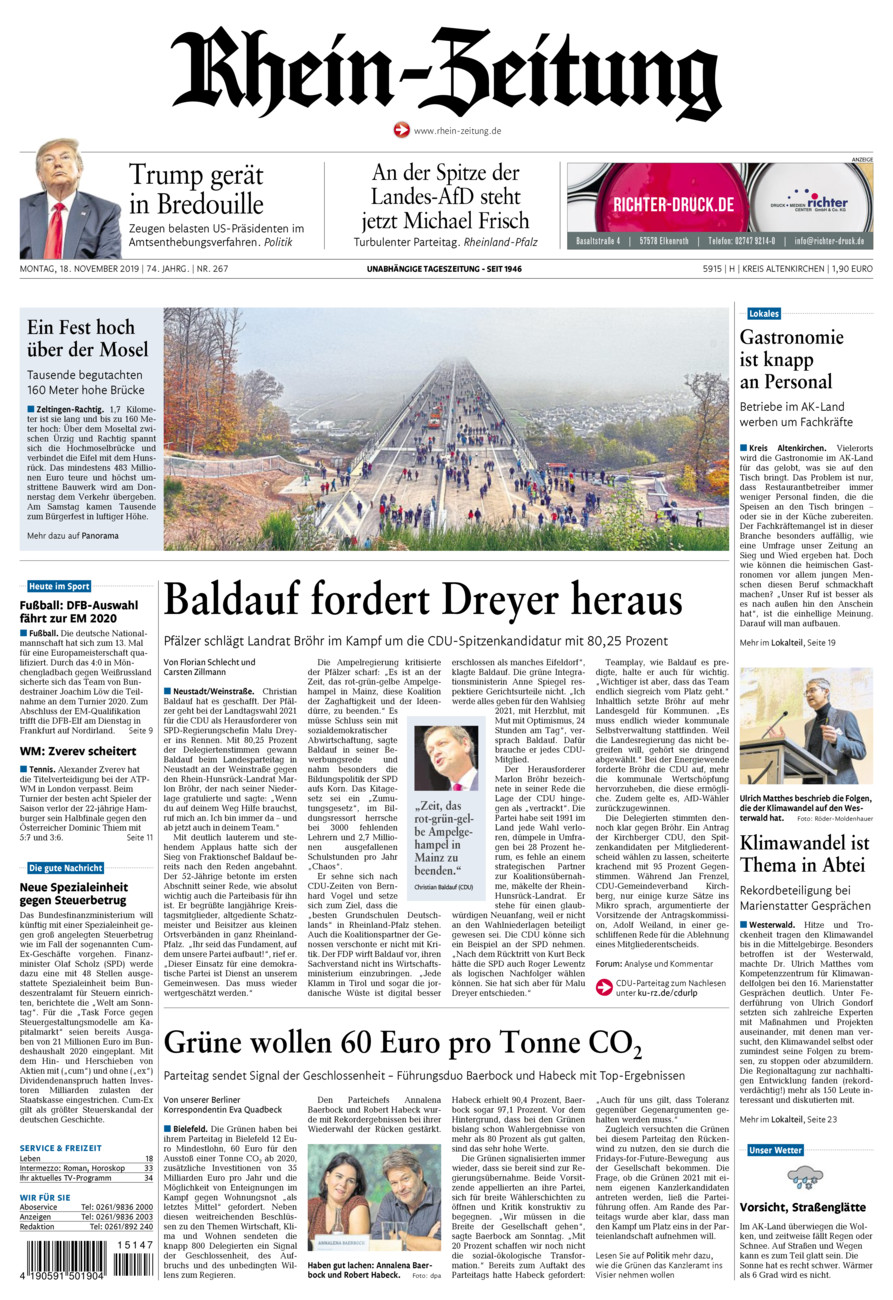 Rhein-Zeitung Kreis Altenkirchen vom Montag, 18.11.2019