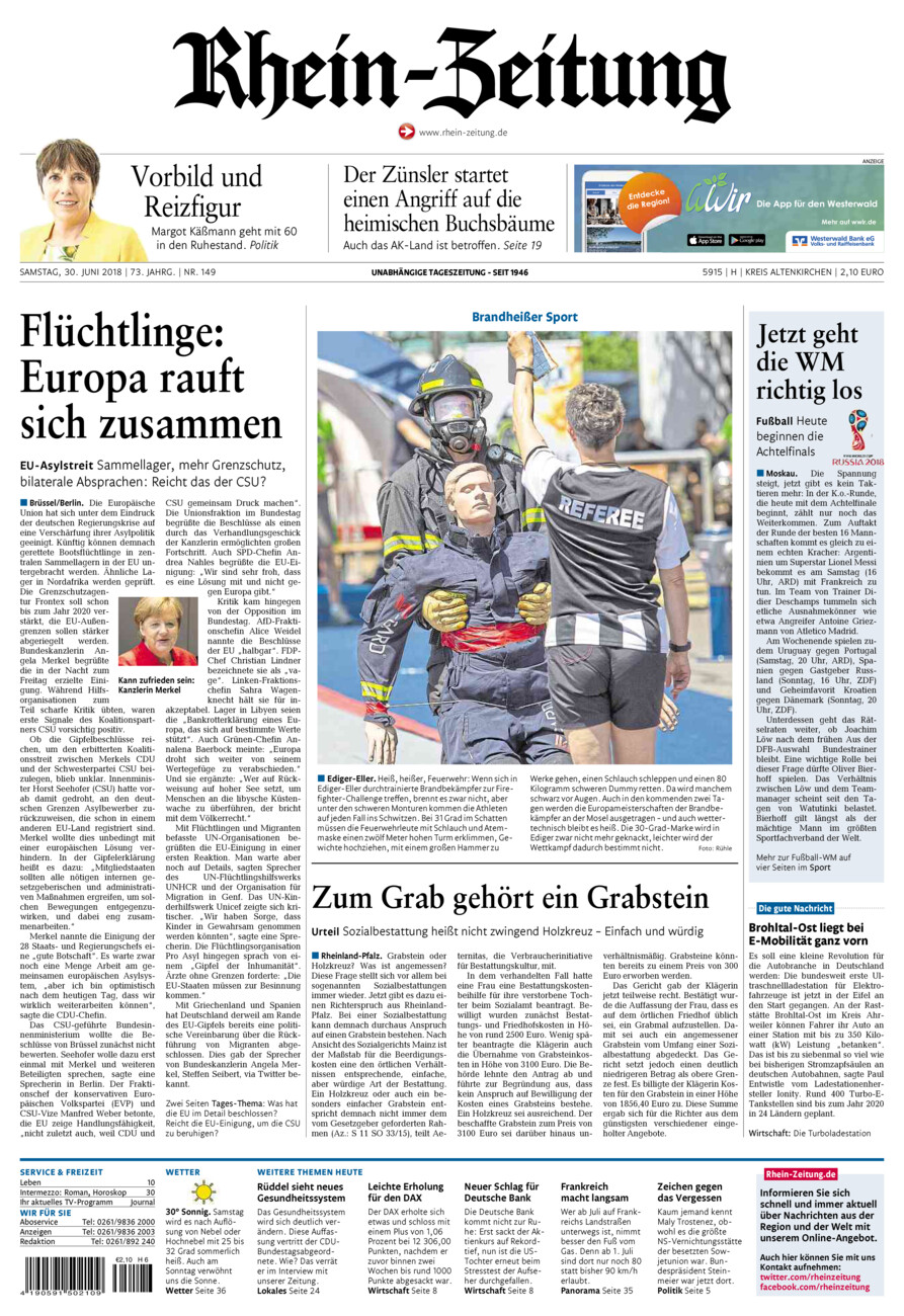 Rhein-Zeitung Kreis Altenkirchen vom Samstag, 30.06.2018