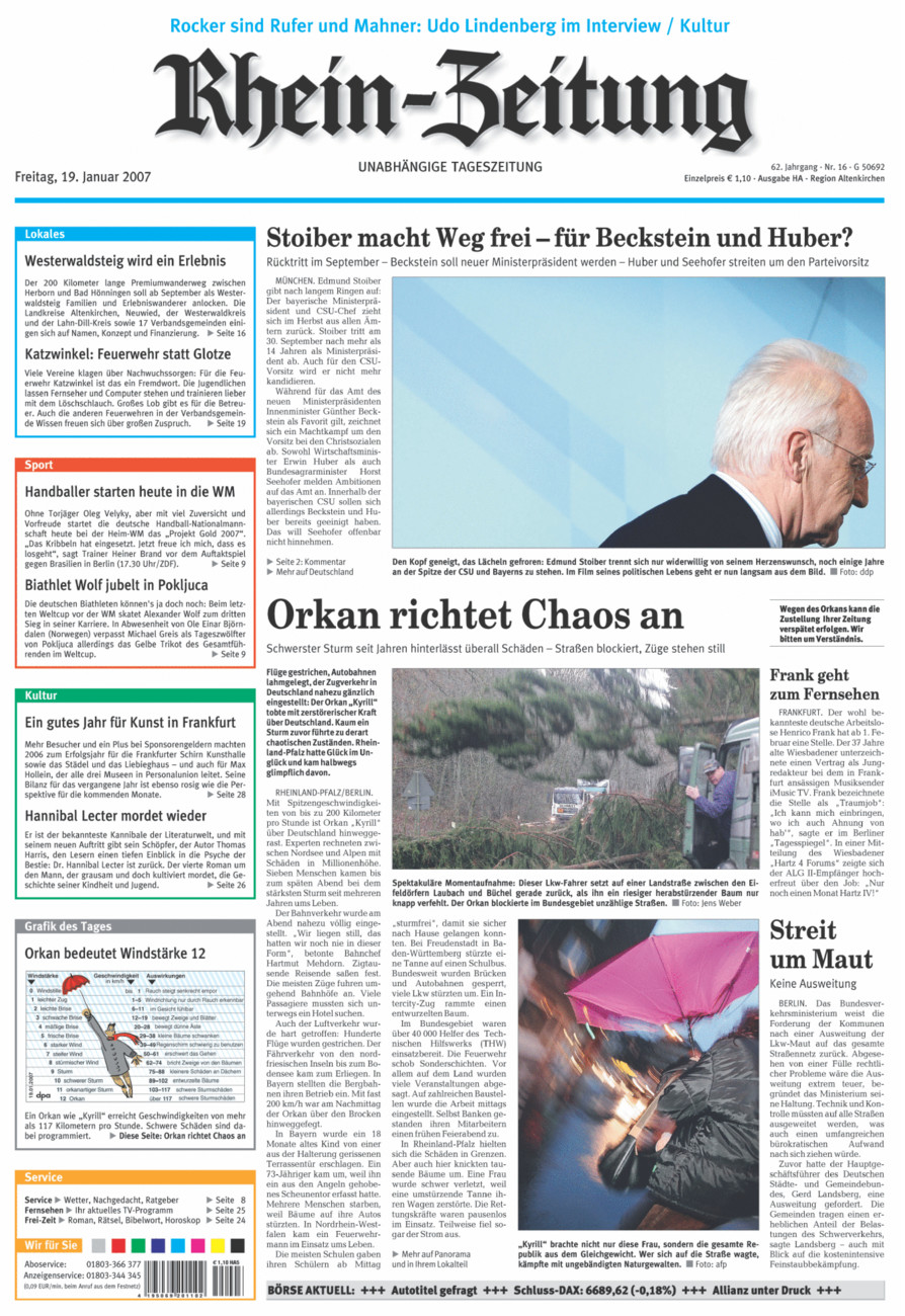 Rhein-Zeitung Kreis Altenkirchen vom Freitag, 19.01.2007