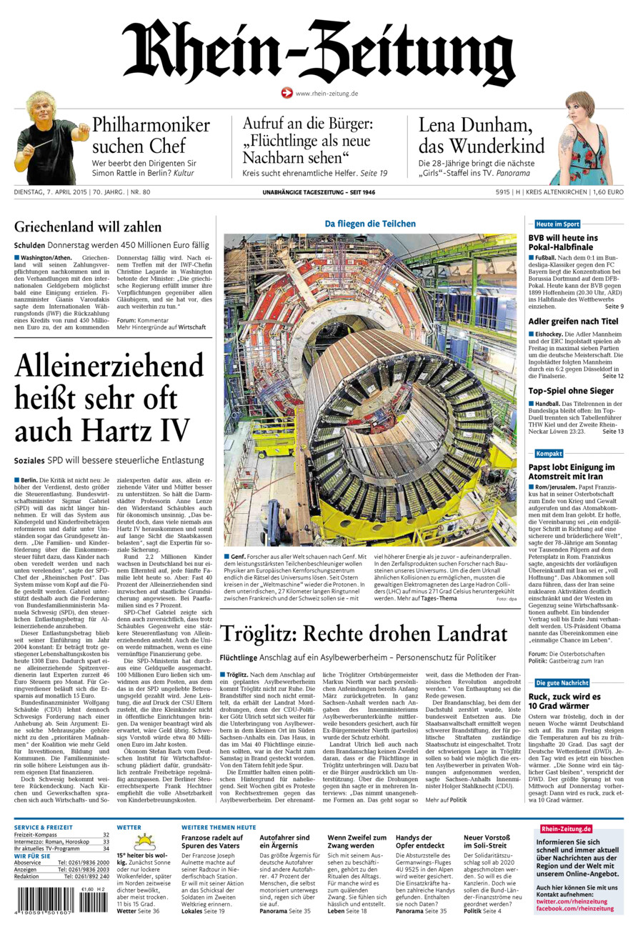 Rhein-Zeitung Kreis Altenkirchen vom Dienstag, 07.04.2015