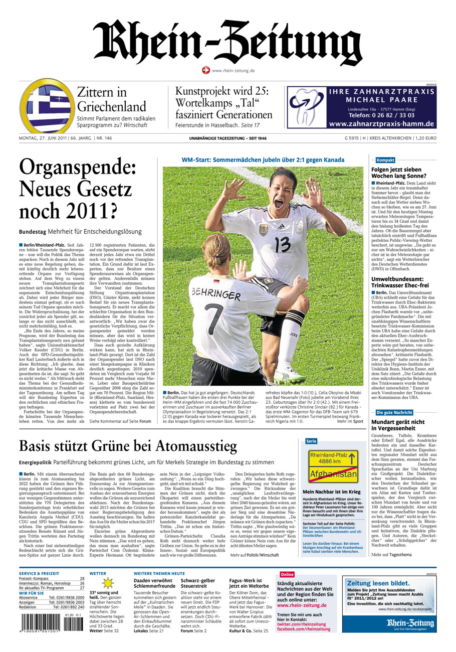 Rhein-Zeitung Kreis Altenkirchen vom Montag, 27.06.2011