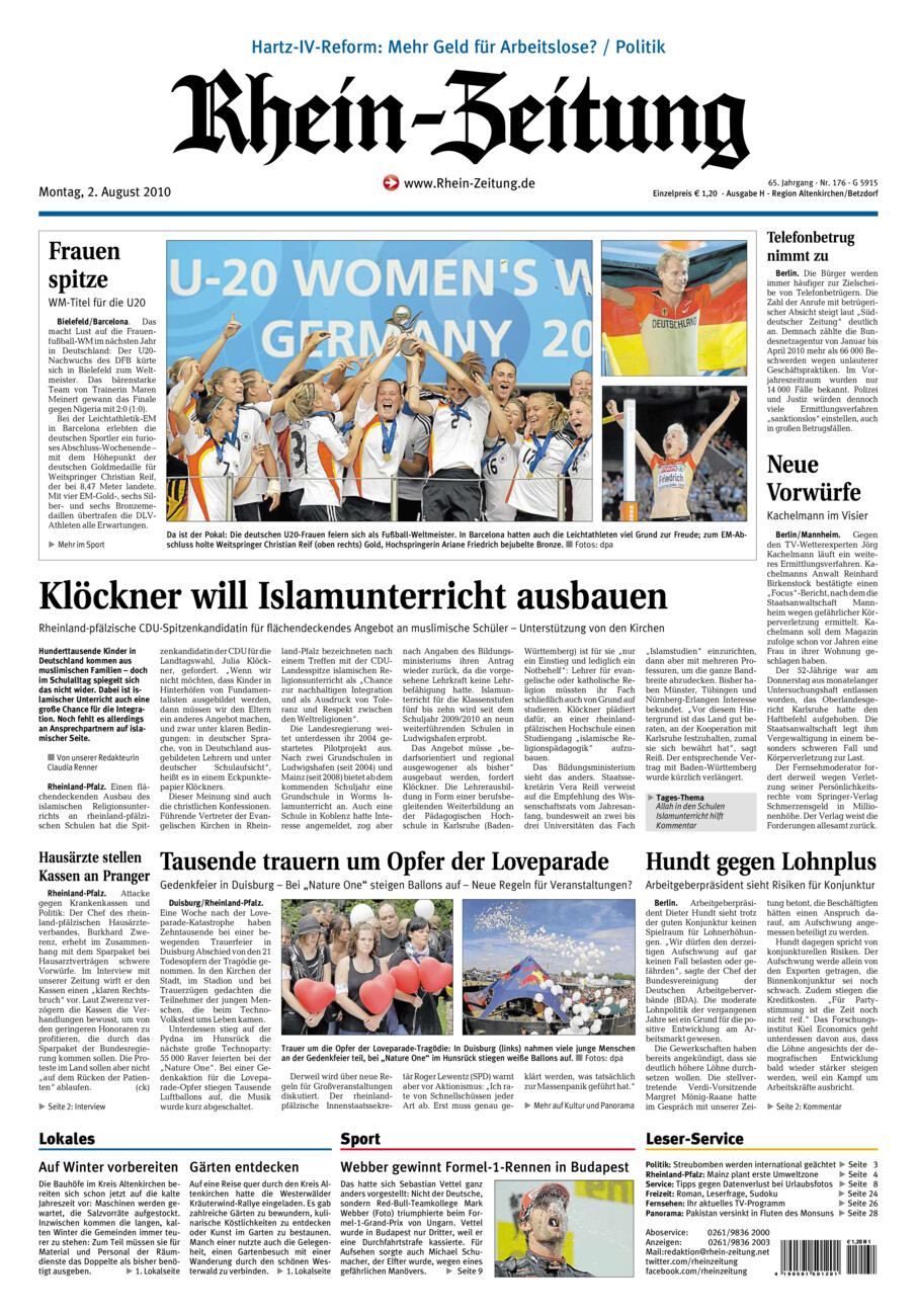 Rhein-Zeitung Kreis Altenkirchen vom Montag, 02.08.2010