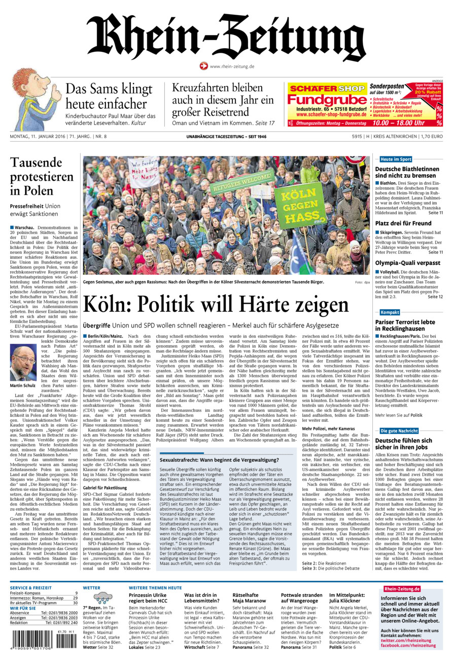 Rhein-Zeitung Kreis Altenkirchen vom Montag, 11.01.2016