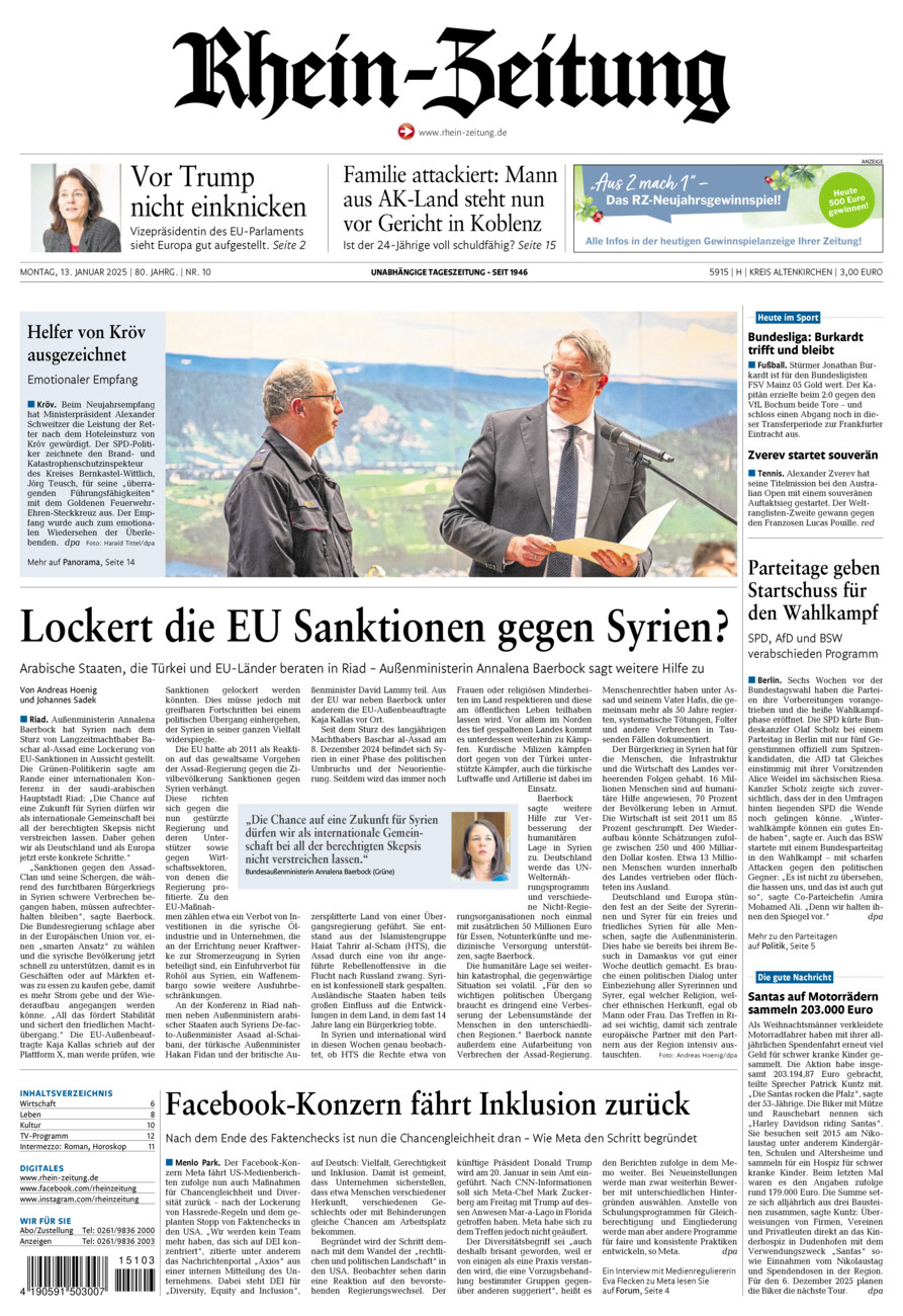 Rhein-Zeitung Kreis Altenkirchen vom Montag, 13.01.2025