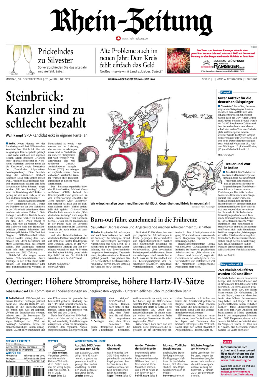 Rhein-Zeitung Kreis Altenkirchen vom Montag, 31.12.2012