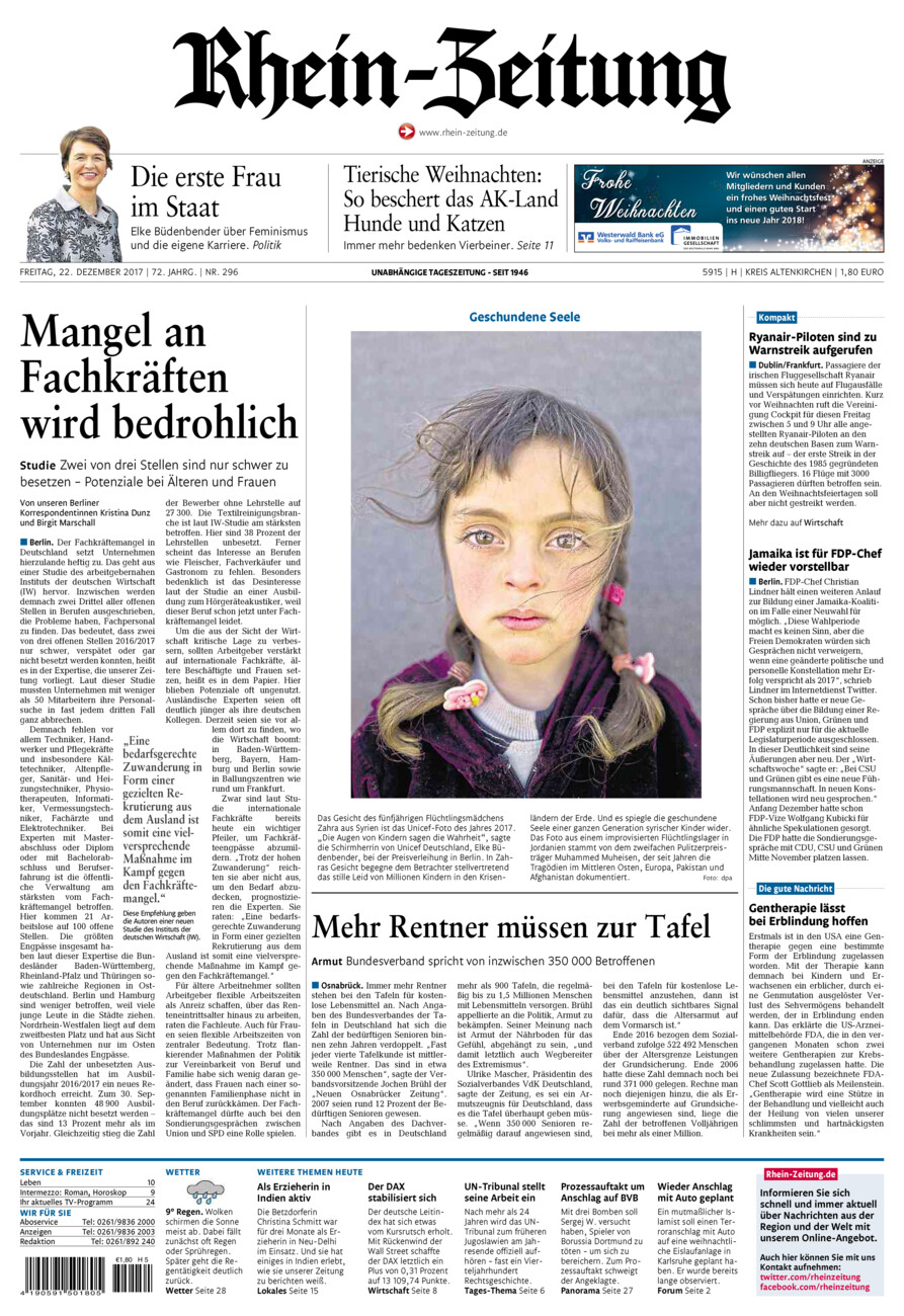 Rhein-Zeitung Kreis Altenkirchen vom Freitag, 22.12.2017