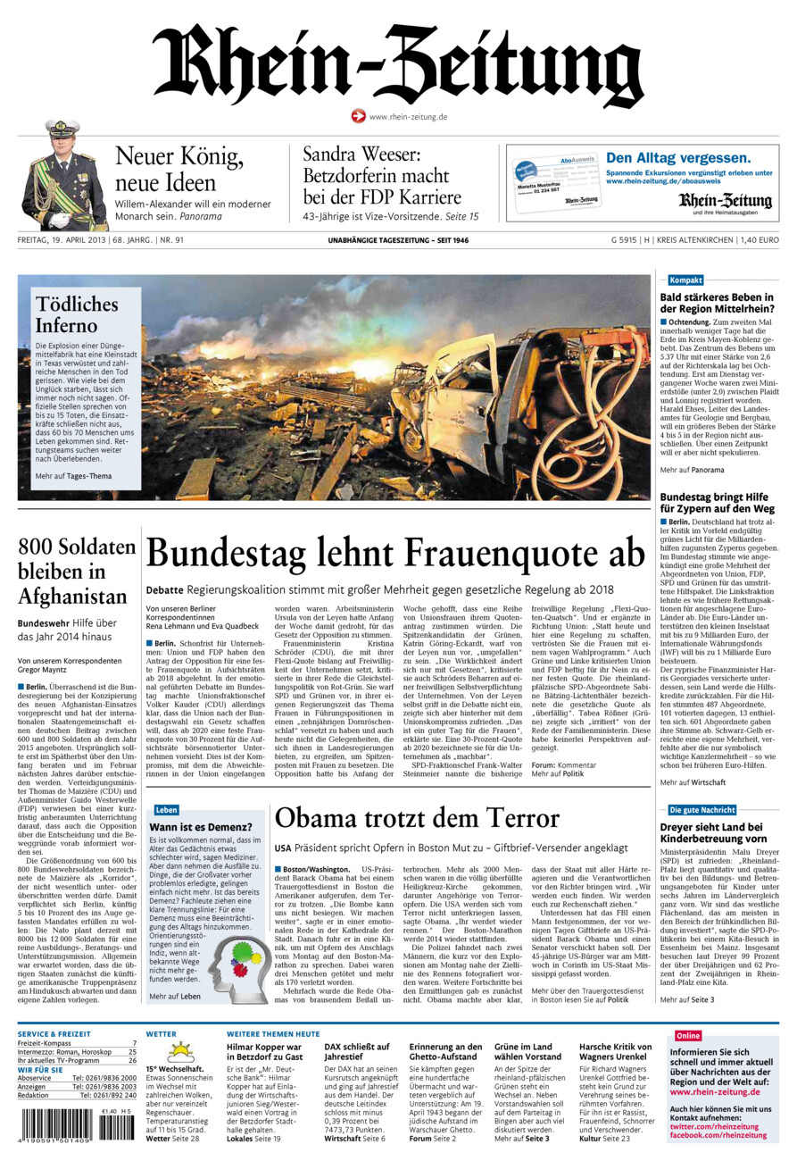 Rhein-Zeitung Kreis Altenkirchen vom Freitag, 19.04.2013