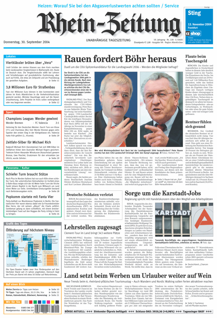 Rhein-Zeitung Kreis Altenkirchen vom Donnerstag, 30.09.2004