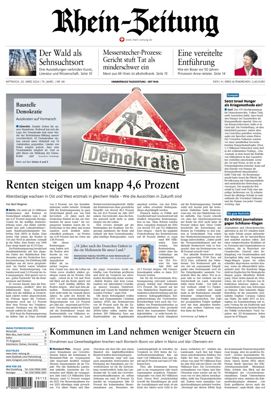 Rhein-Zeitung Kreis Altenkirchen vom Mittwoch, 20.03.2024