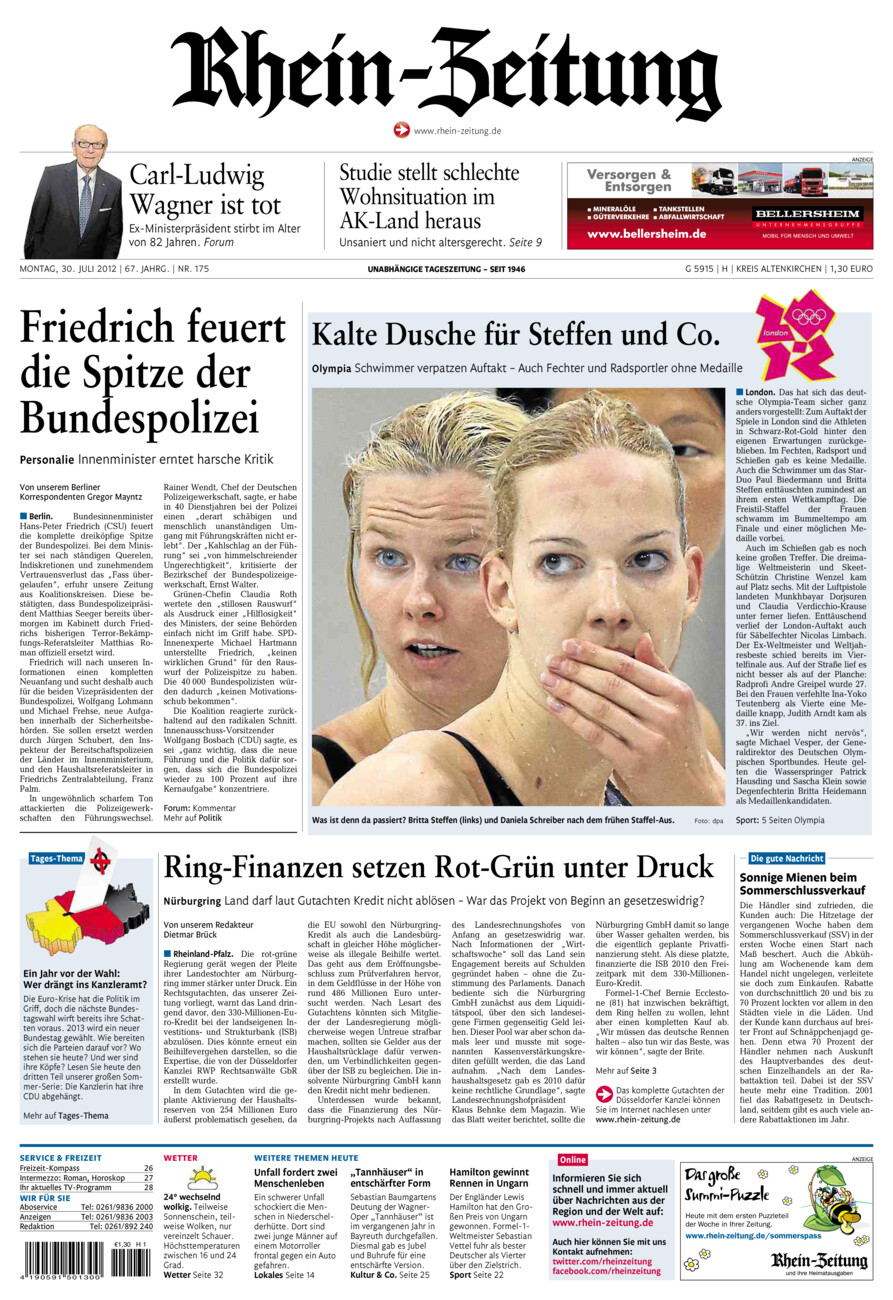 Rhein-Zeitung Kreis Altenkirchen vom Montag, 30.07.2012