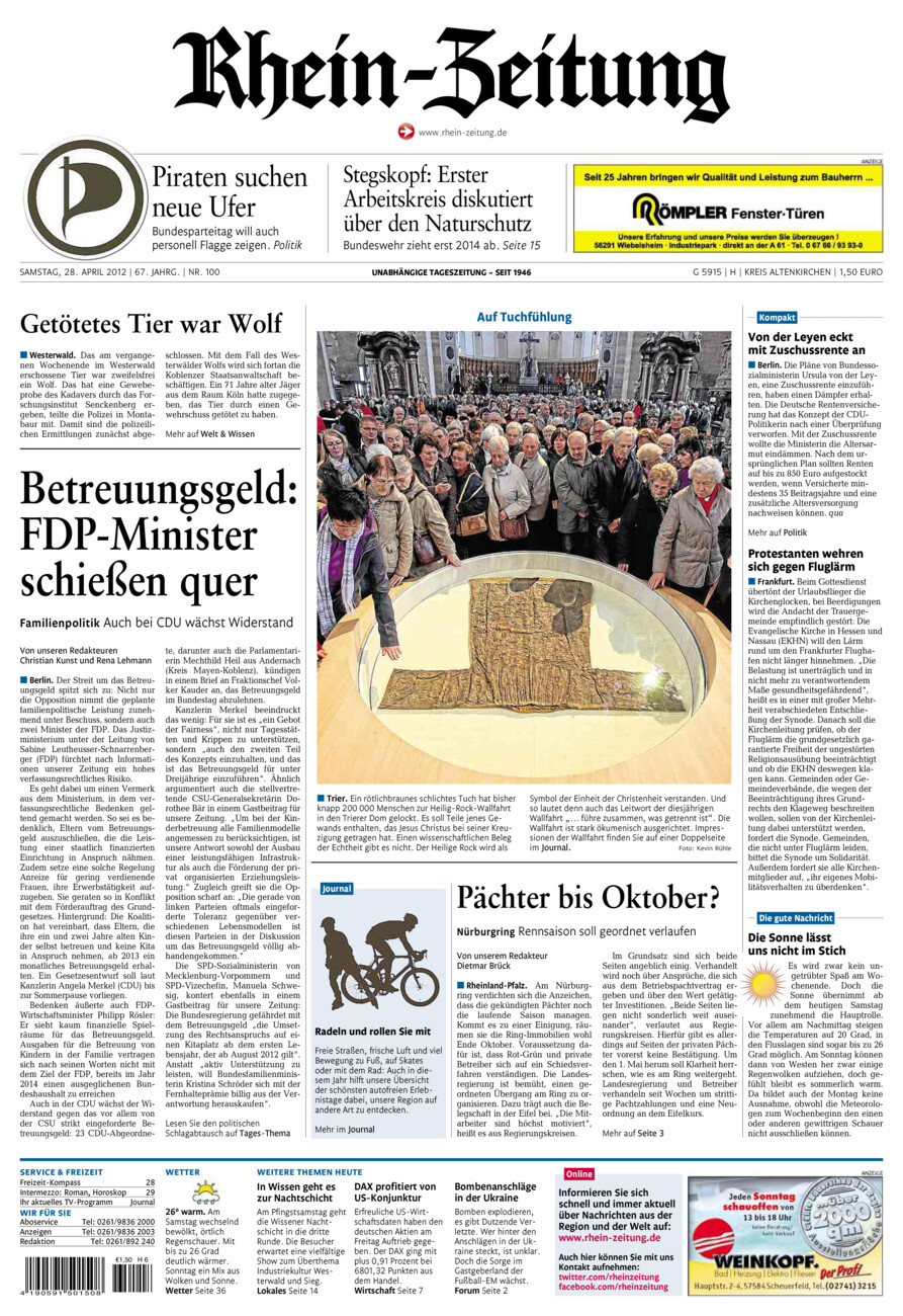 Rhein-Zeitung Kreis Altenkirchen vom Samstag, 28.04.2012