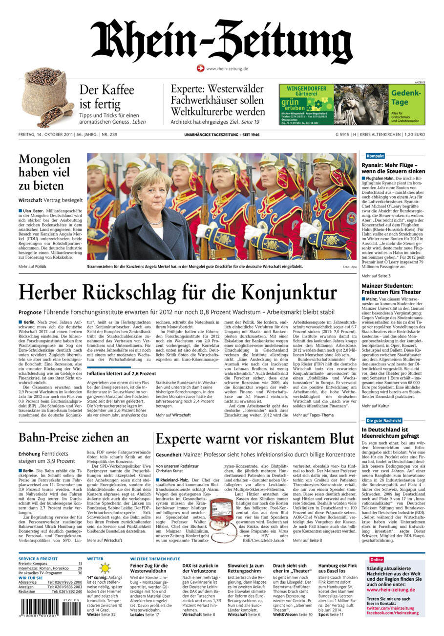 Rhein-Zeitung Kreis Altenkirchen vom Freitag, 14.10.2011