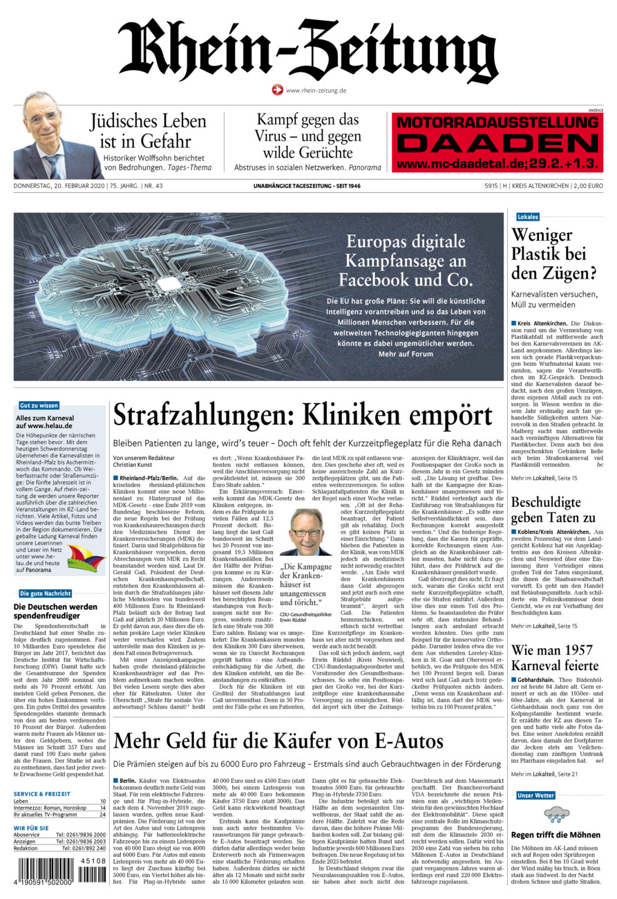Rhein-Zeitung Kreis Altenkirchen vom Donnerstag, 20.02.2020
